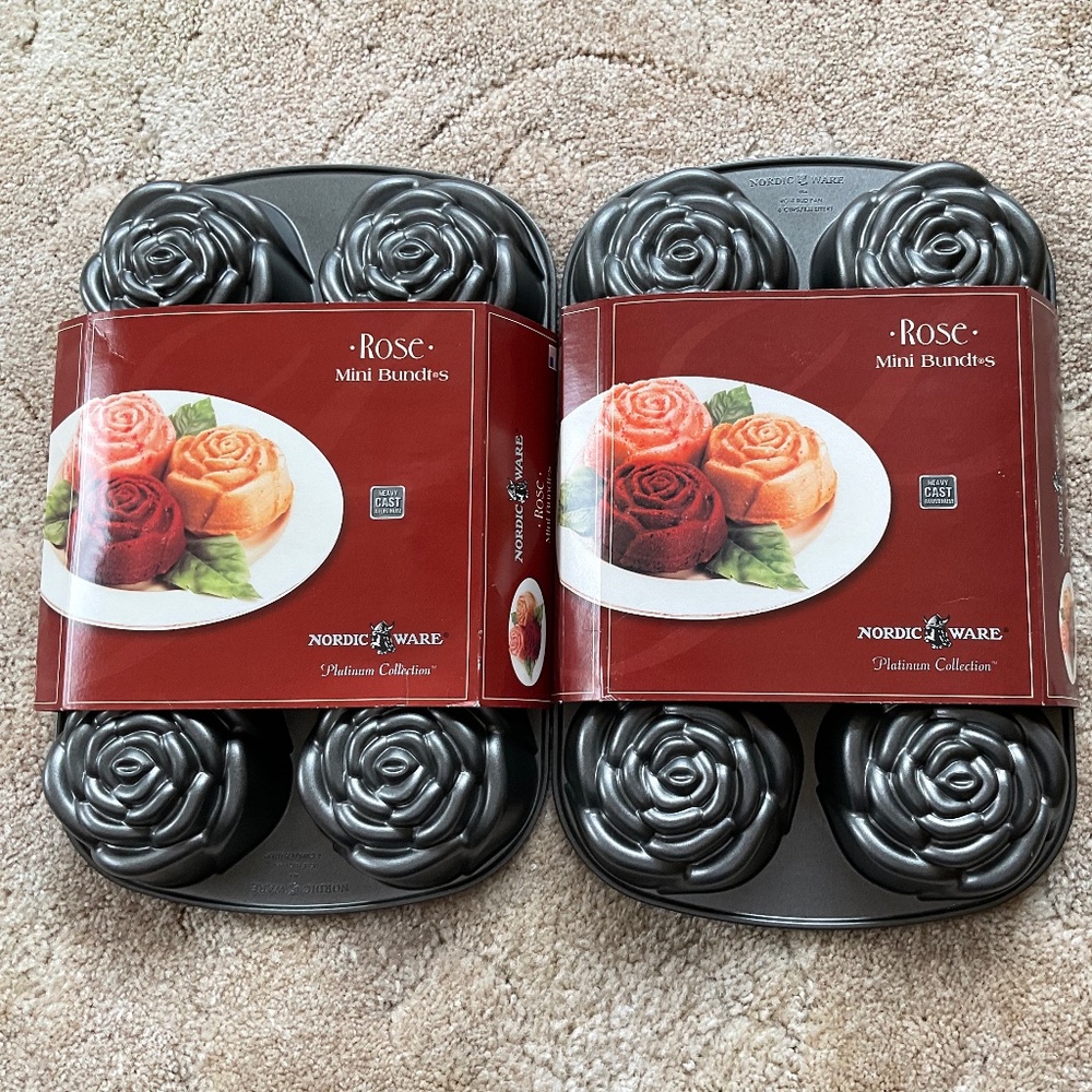 Nordic Ware Heavy Cast Aluminum Mini Rose Bundt Cake Pans Set of 2